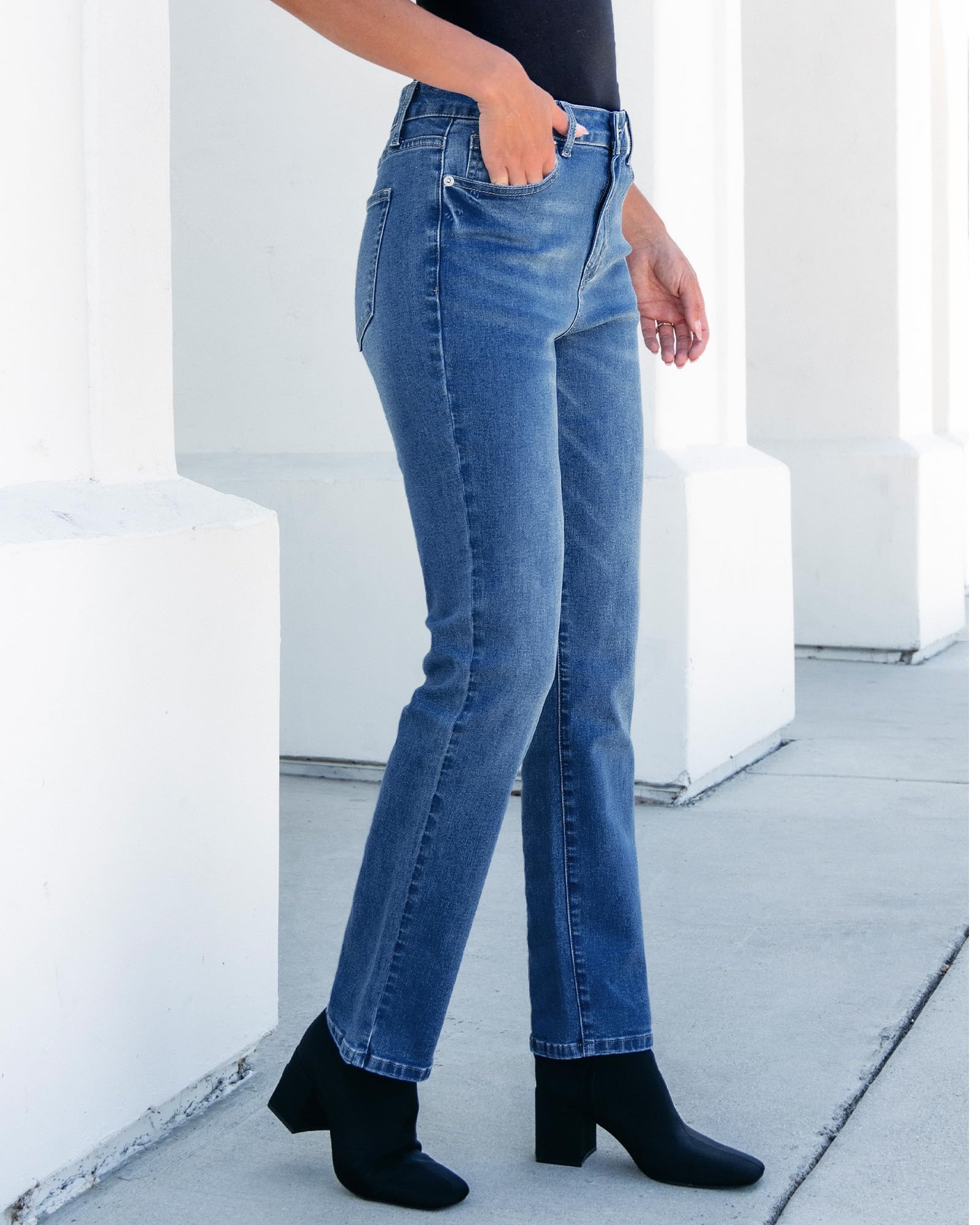 Foto 7 | Vaqueros Grapent De Talle Alto Y Pernera Recta Para Mujeres Azul - Venta Internacional.