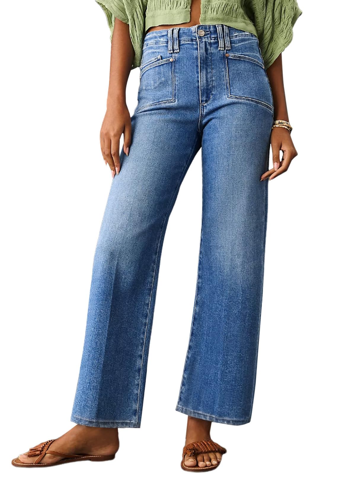 Foto 2 pulgar | Vaqueros Capri Bootcut Elegantes De Cintura Alta De Color Azul Oscuro Para Mujer - Venta Internacional.