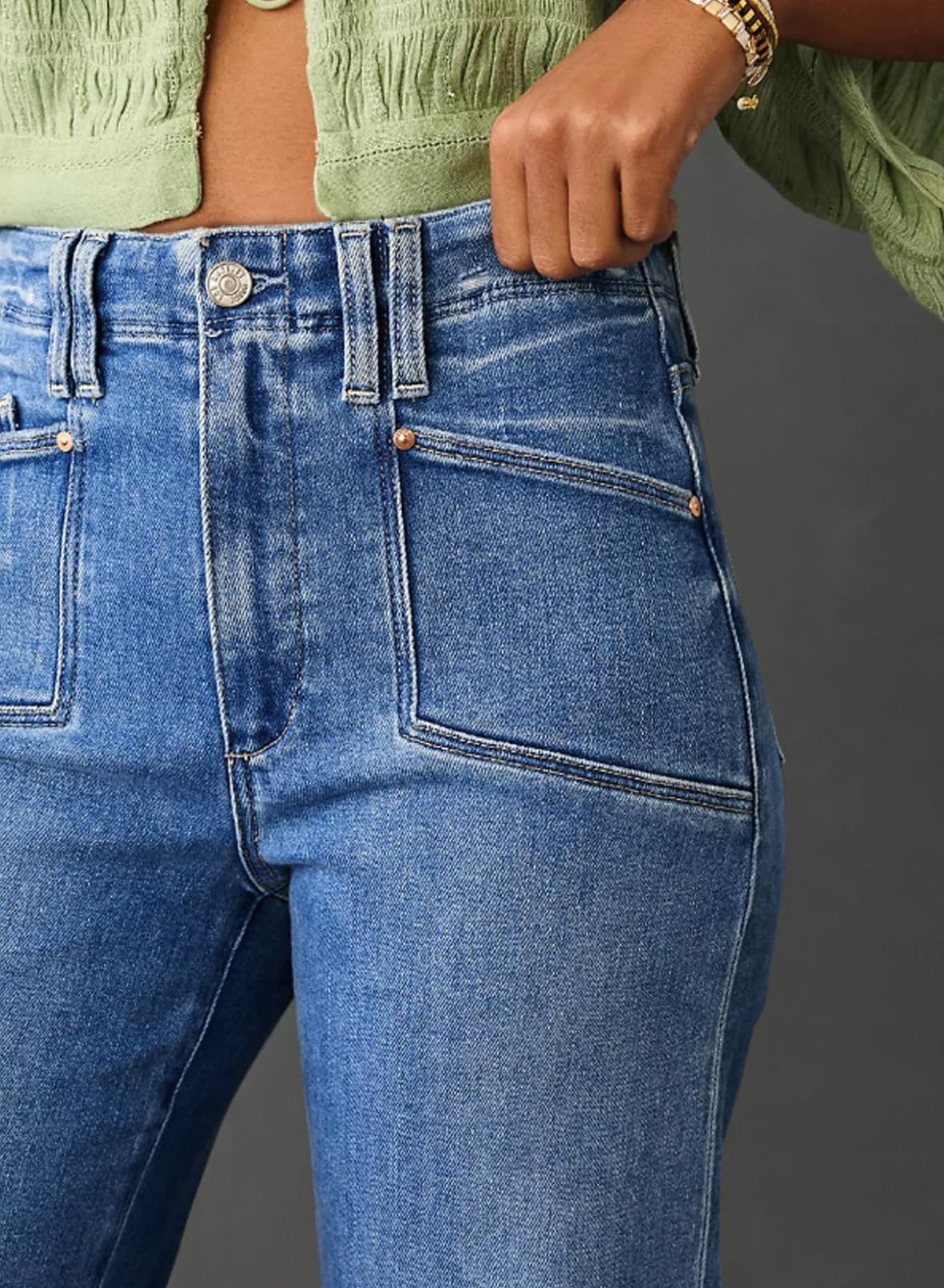 Foto 3 pulgar | Vaqueros Capri Bootcut Elegantes De Cintura Alta De Color Azul Oscuro Para Mujer - Venta Internacional.
