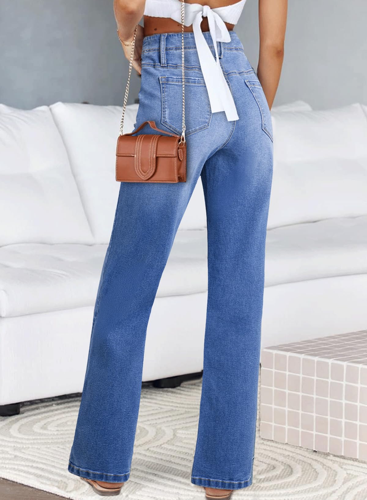 Foto 4 pulgar | Vaqueros Capri Bootcut Elegantes De Cintura Alta De Color Azul Oscuro Para Mujer - Venta Internacional.