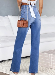 Foto 3 | Vaqueros Capri Bootcut Elegantes De Cintura Alta De Color Azul Oscuro Para Mujer - Venta Internacional.