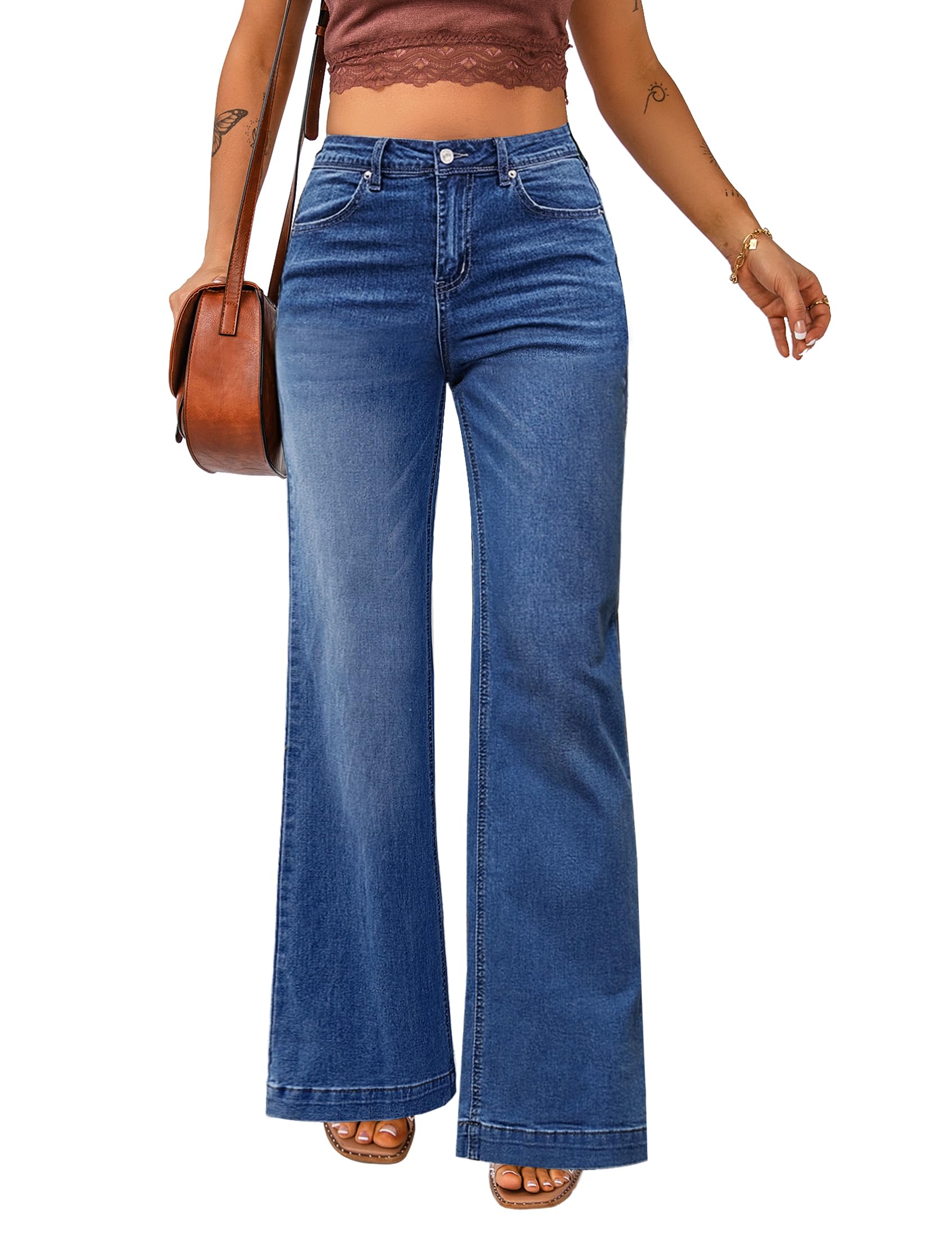 Foto 2 pulgar | Jeans Luvamia 2024 De Pierna Ancha Para Mujer, Cintura Alta, Azul Oscuro - Venta Internacional.
