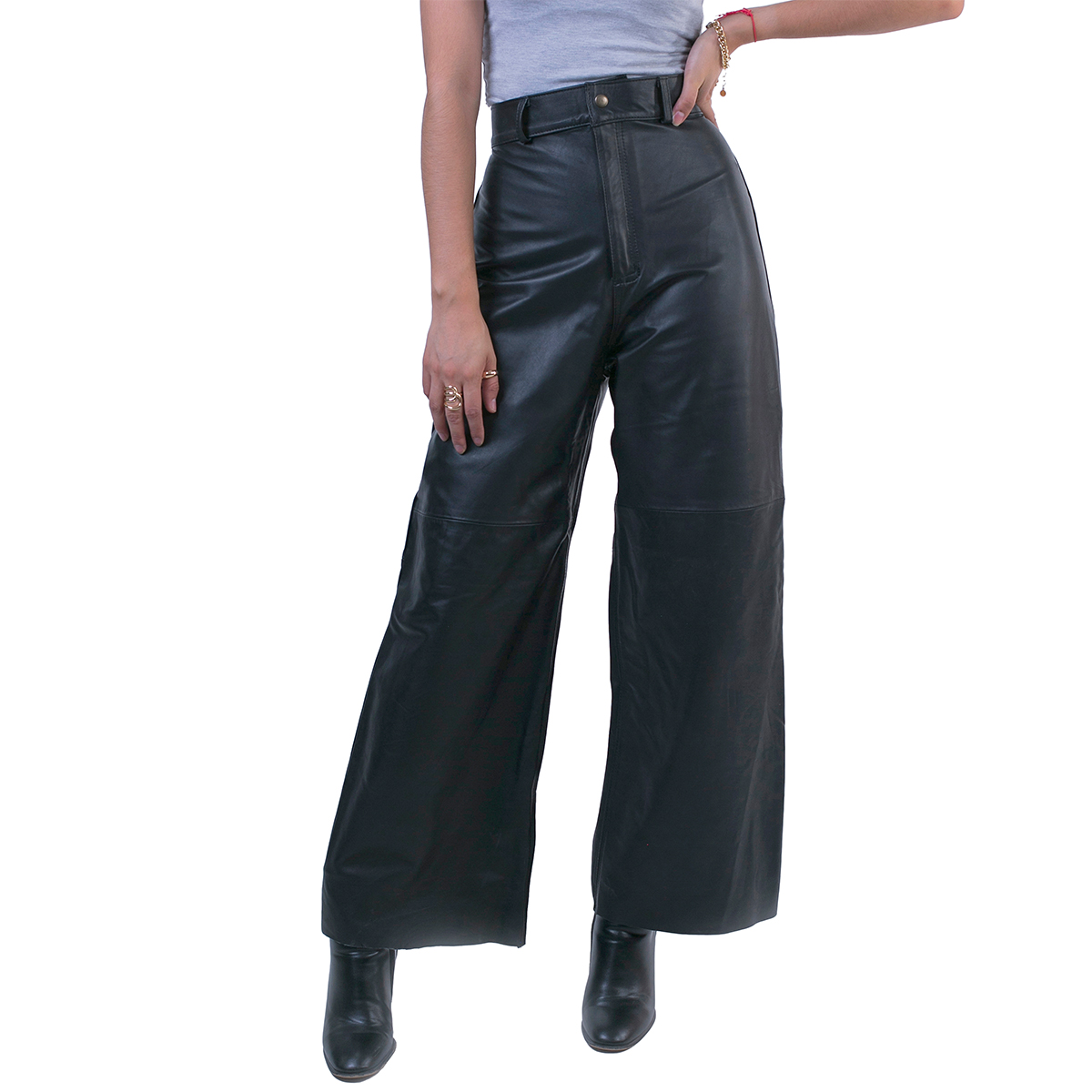 Foto 2 pulgar | Pantalón Piel Borrego Castelli Dama Negro Corte Oversize
