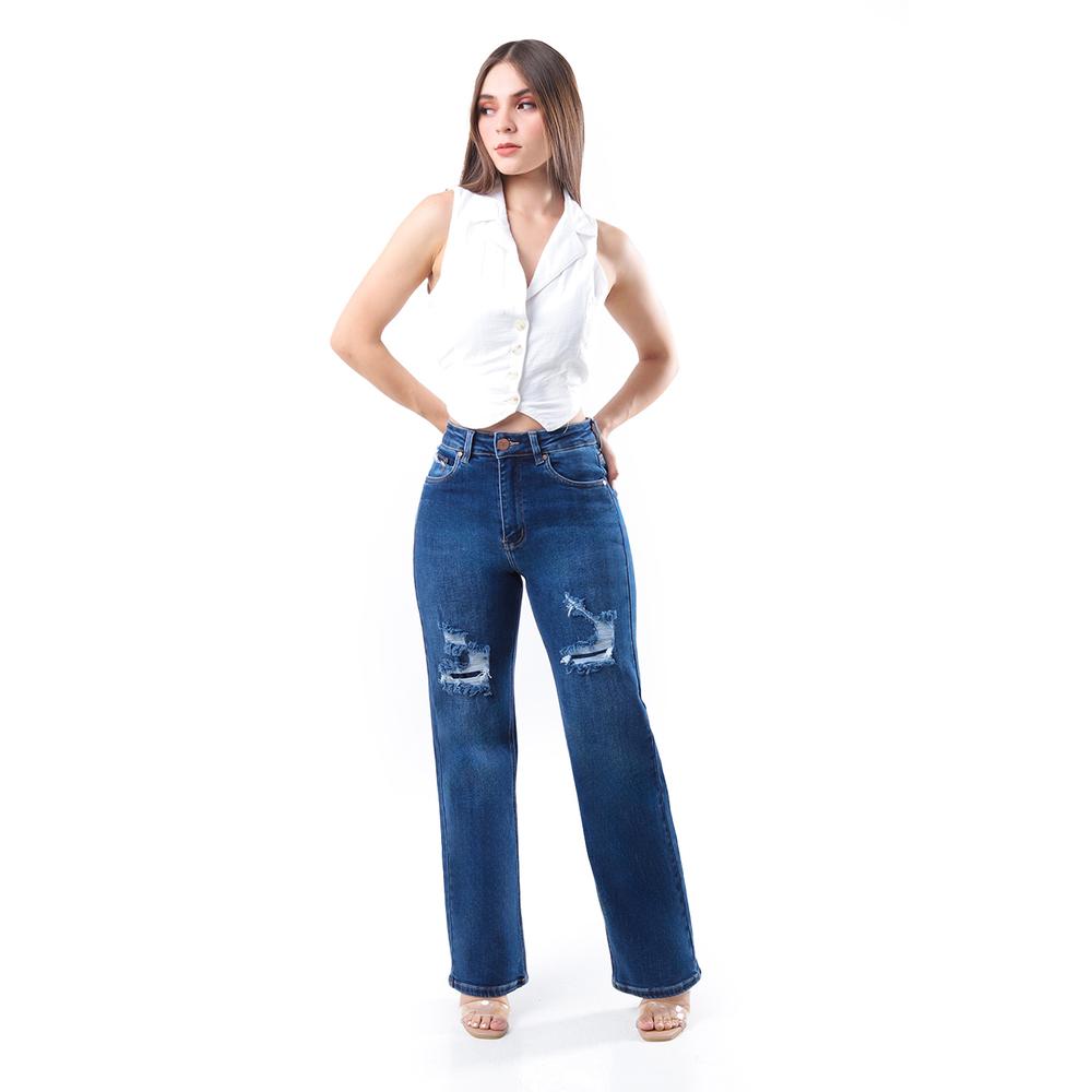 Foto 1 | Jeans De Corte Recto Con Destrucciones /juvenil  1777 (azul Oscuro) Azul Oscuro