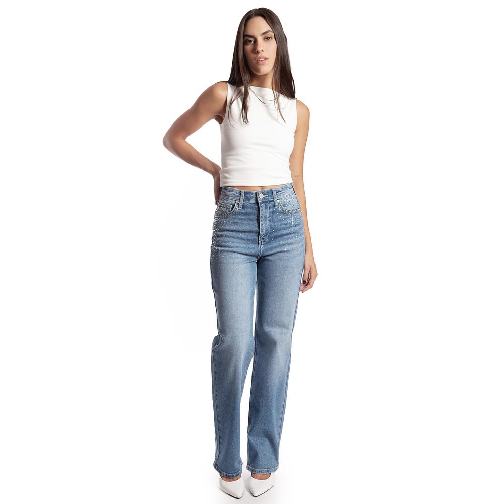 Foto 1 | Jeans Recto Con Pedrería /juvenil  7116 (mezclilla Medio) Azul