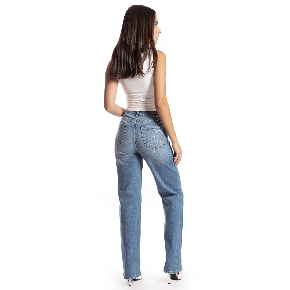 Foto 4 pulgar | Jeans Recto Con Pedrería /juvenil  7116 (mezclilla Medio) Azul