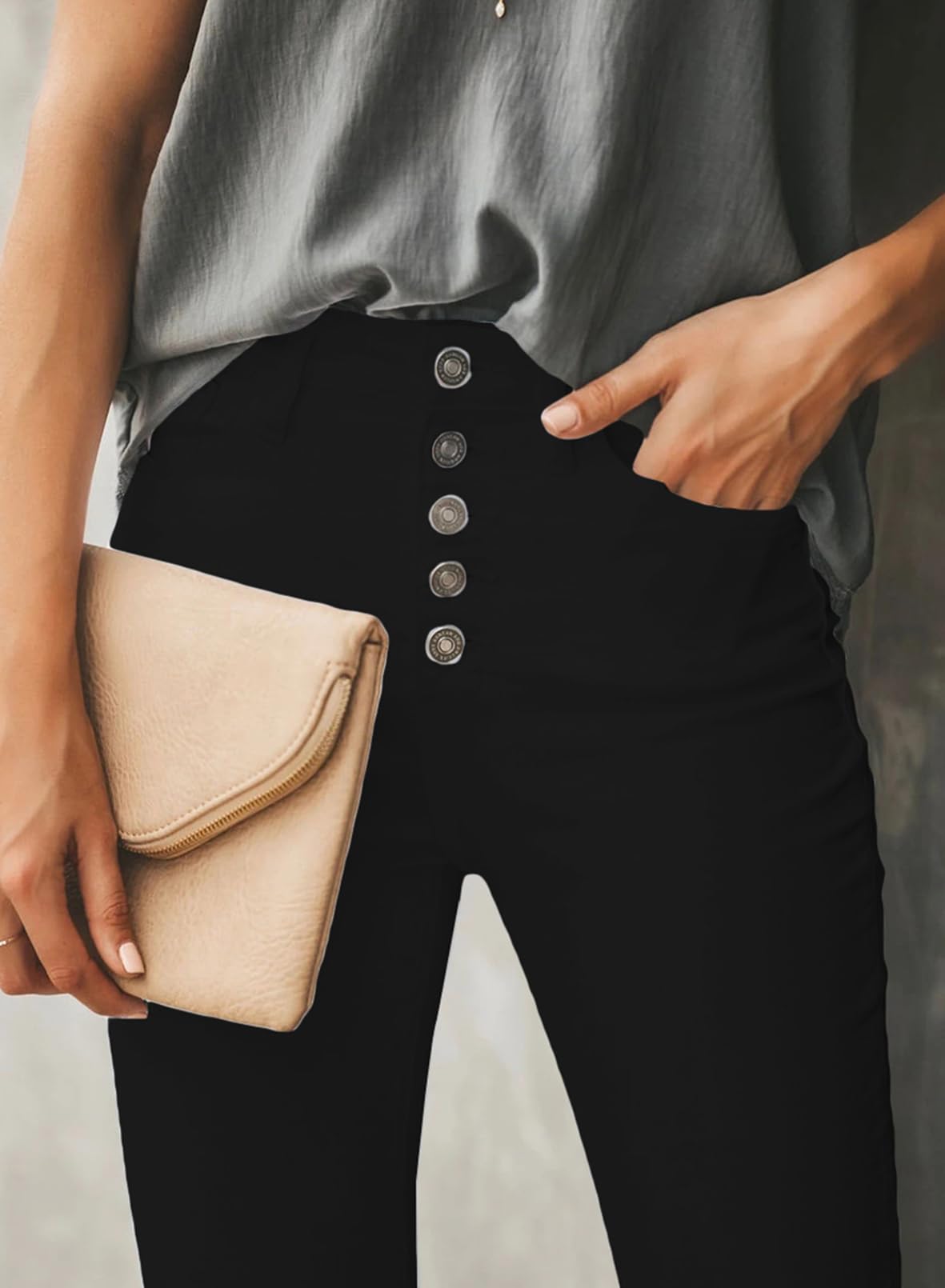 Foto 4 | Pantalones Vaqueros Negros Negros Con Cintura Alta Y Cintura Alta - Venta Internacional.