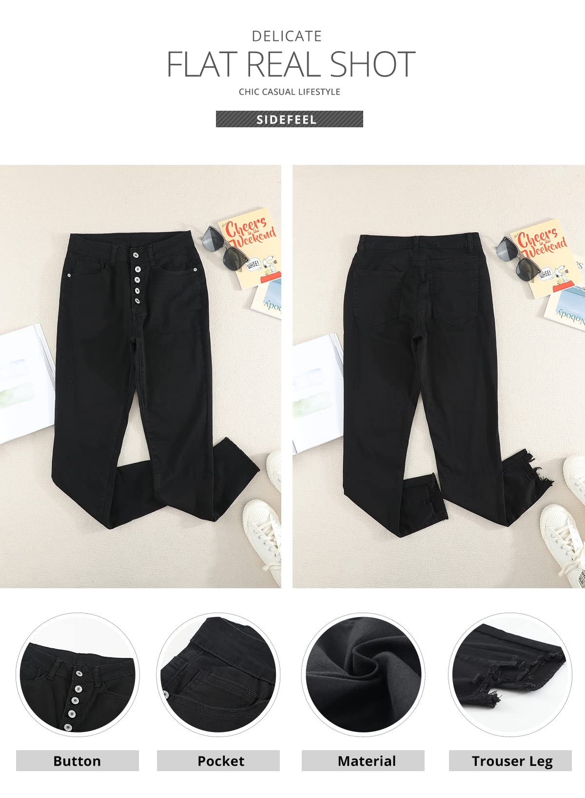 Foto 5 | Pantalones Vaqueros Negros Negros Con Cintura Alta Y Cintura Alta - Venta Internacional.