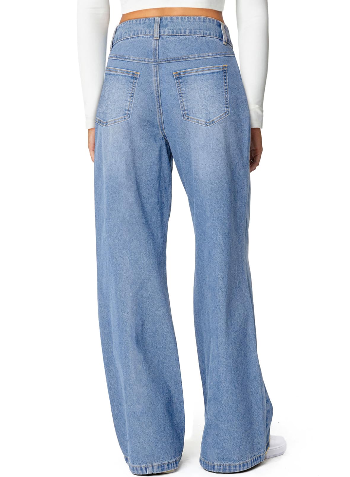 Foto 3 pulgar | Jeans De Pierna Ancha Con Tacto Lateral  Cintura Alta  Vaqueros Elásticos Para Mujer - Venta Internacional.