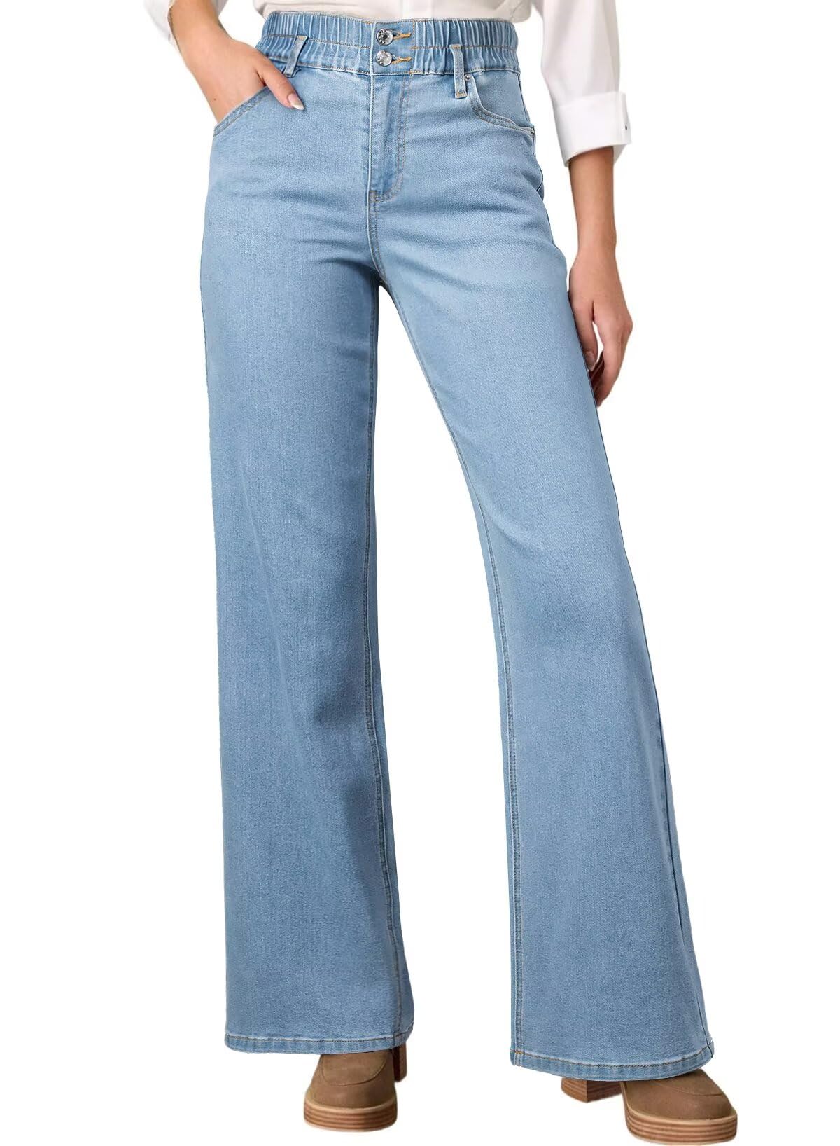 Foto 2 pulgar | Jeans Astylish Para Mujer  Cintura Alta  Pierna Ancha  Vaqueros  Azul Beau - Venta Internacional.