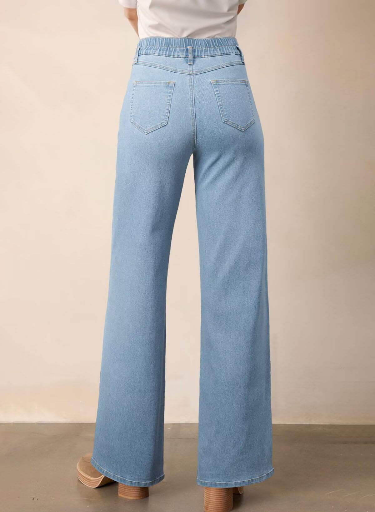 Foto 3 pulgar | Jeans Astylish Para Mujer  Cintura Alta  Pierna Ancha  Vaqueros  Azul Beau - Venta Internacional.