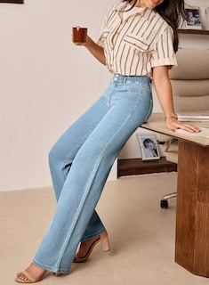 Foto 3 | Jeans Astylish Para Mujer Cintura Alta Pierna Ancha Vaqueros Azul Beau - Venta Internacional.