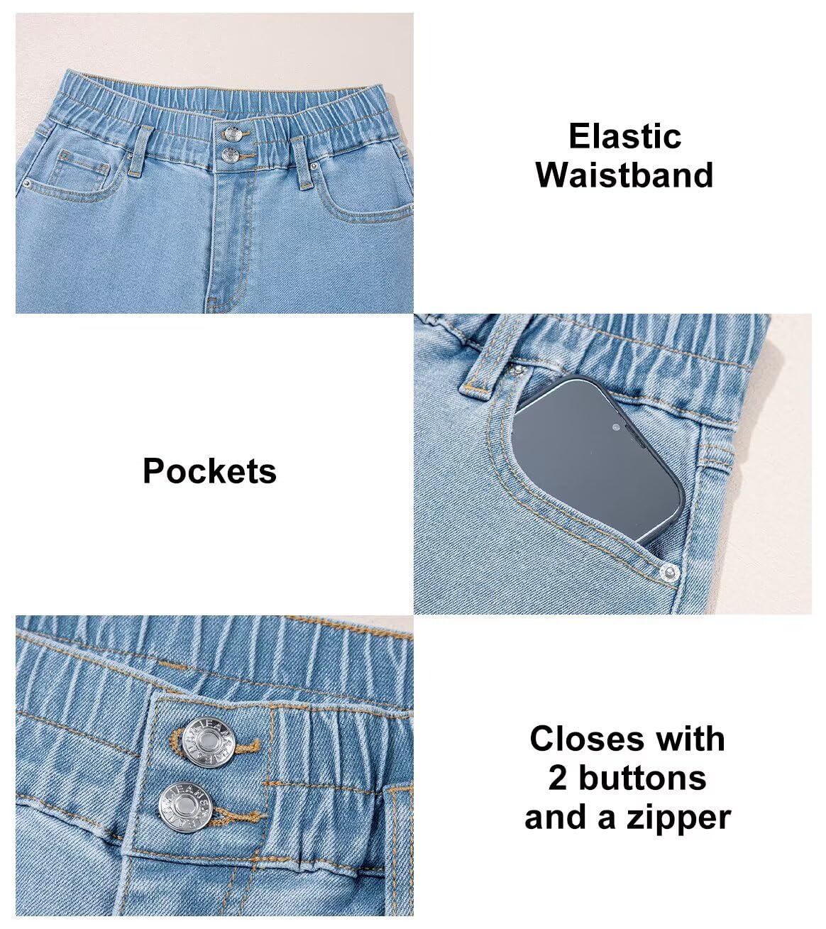 Foto 5 pulgar | Jeans Astylish Para Mujer  Cintura Alta  Pierna Ancha  Vaqueros  Azul Beau - Venta Internacional.