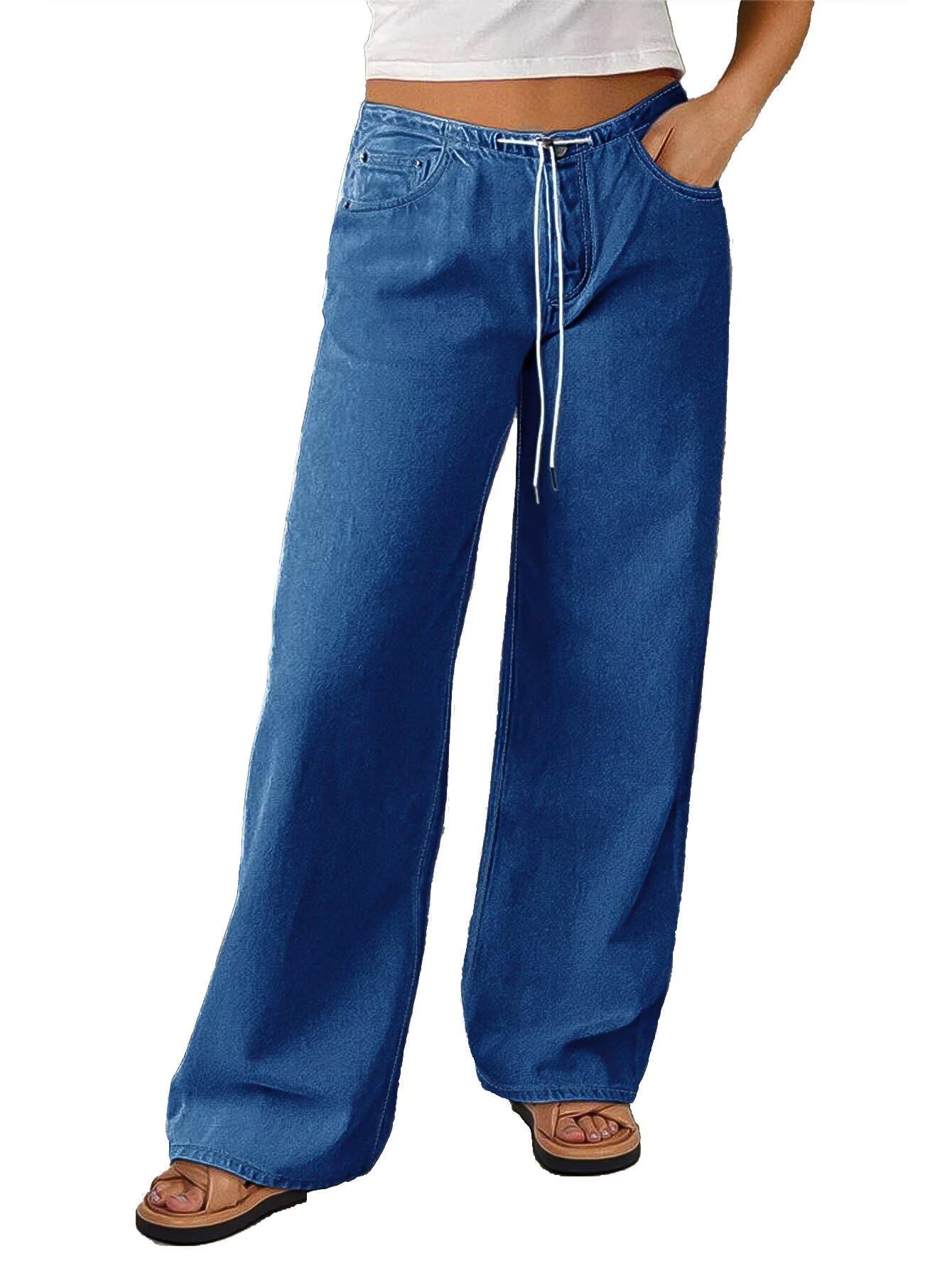Foto 1 | Vaqueros Flamingals De Pierna Recta Para Mujer  Cintura Media  Color Azul L - Venta Internacional.
