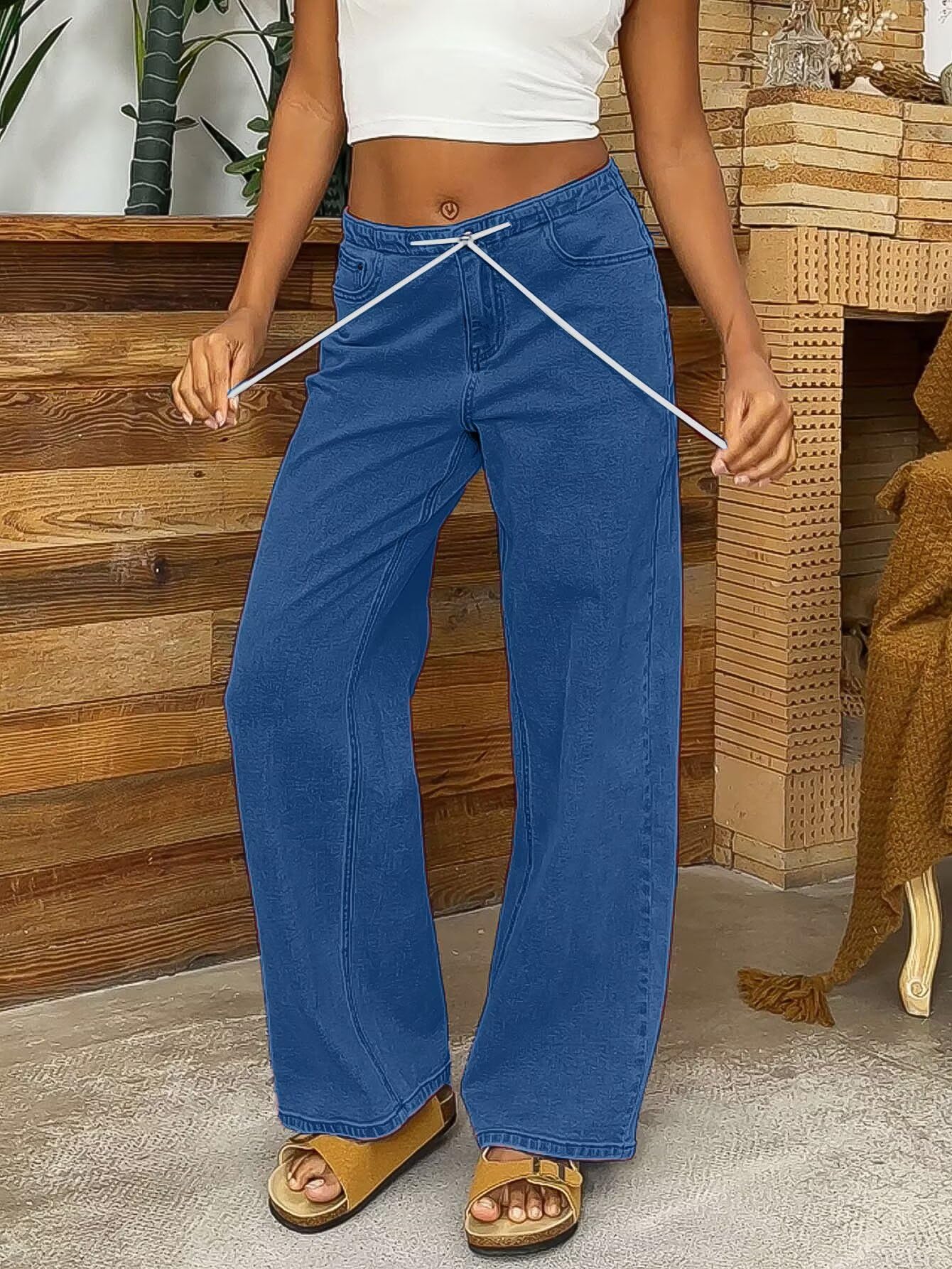 Foto 2 | Vaqueros Flamingals De Pierna Recta Para Mujer  Cintura Media  Color Azul L - Venta Internacional.