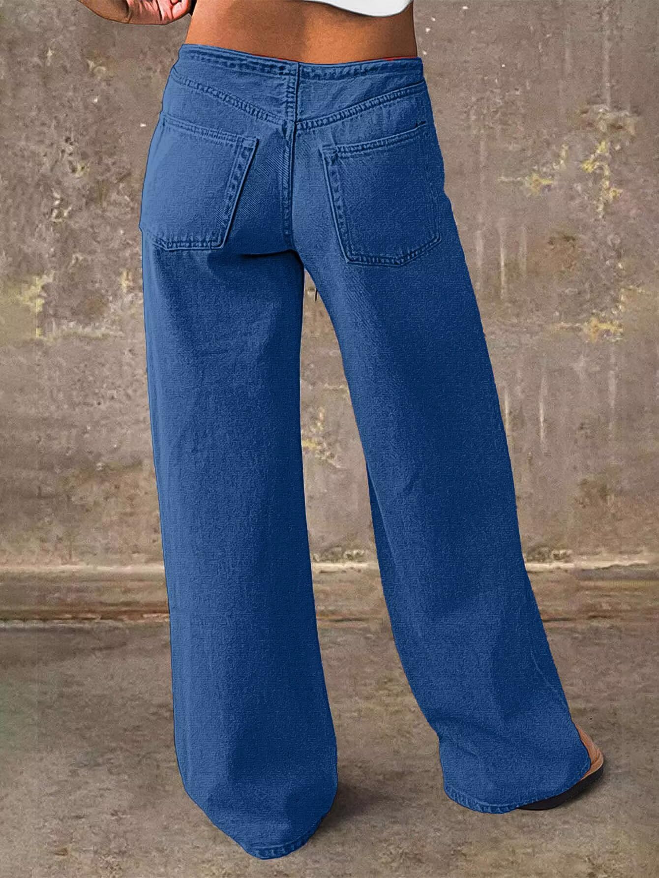 Foto 4 pulgar | Vaqueros Flamingals De Pierna Recta Para Mujer  Cintura Media  Color Azul L - Venta Internacional.