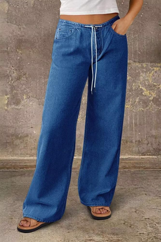 Foto 5 | Vaqueros Flamingals De Pierna Recta Para Mujer  Cintura Media  Color Azul L - Venta Internacional.