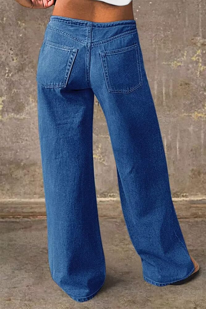 Foto 6 | Vaqueros Flamingals De Pierna Recta Para Mujer  Cintura Media  Color Azul L - Venta Internacional.