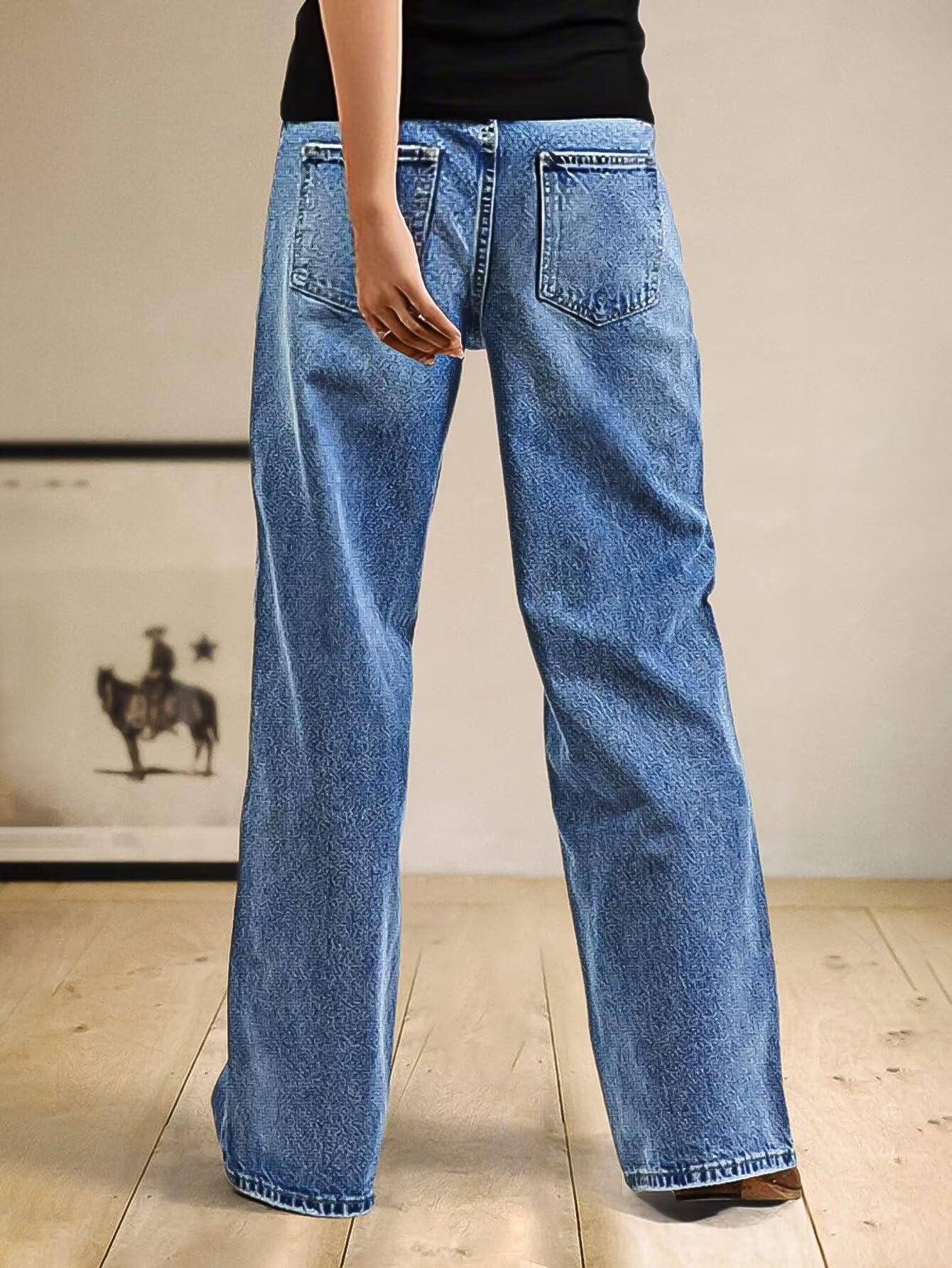 Foto 4 pulgar | Pantalones Vaqueros Con Diseño De Flamencos De Pierna Ancha Para Mujer  Cintura Media  Punto Holgado - Venta Interna