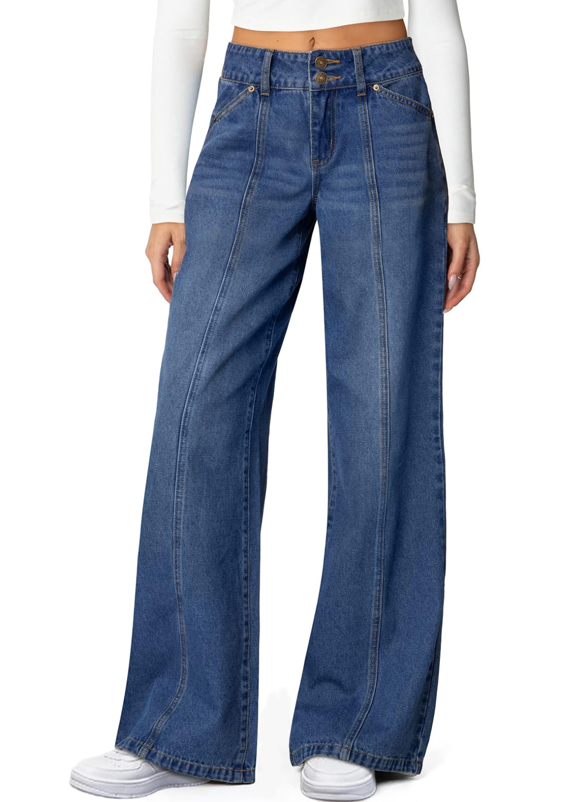 Foto 2 pulgar | Jeans Sidefeel  Pierna Ancha  Cintura Alta  Color Azul Recto  Para Mujer - Venta Internacional.