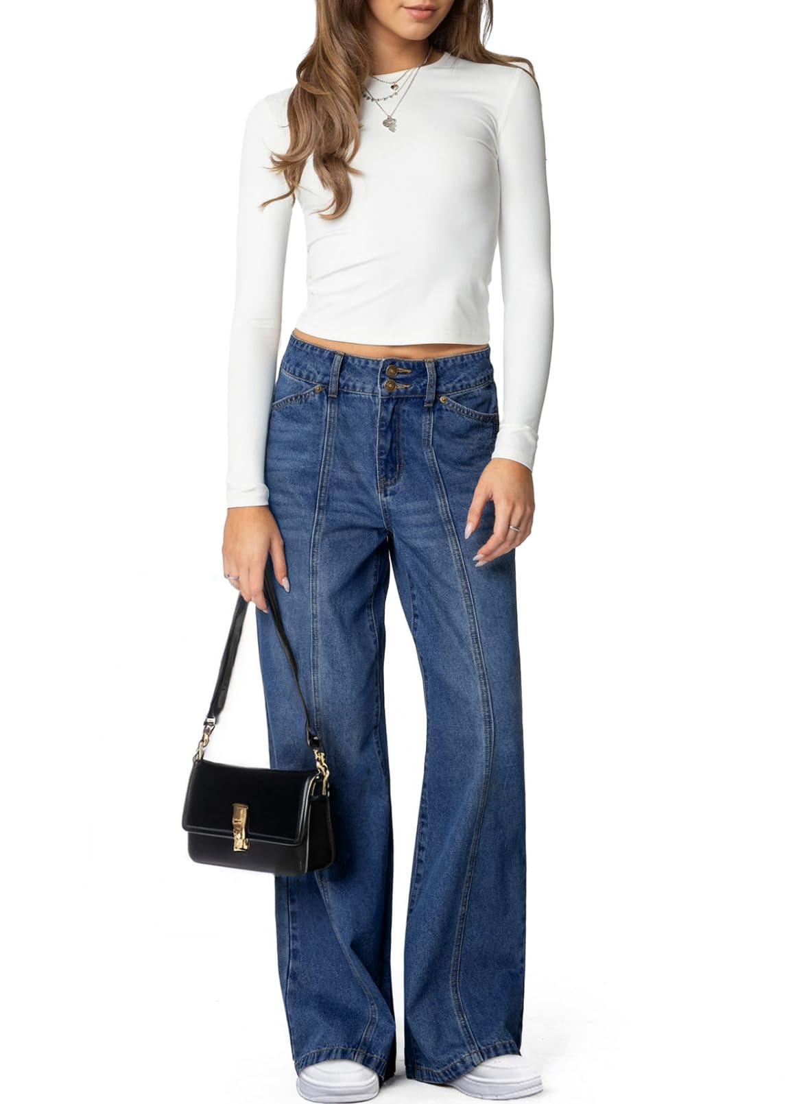 Foto 4 pulgar | Jeans Sidefeel  Pierna Ancha  Cintura Alta  Color Azul Recto  Para Mujer - Venta Internacional.