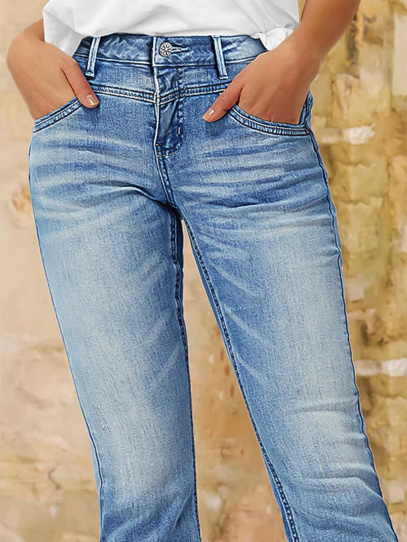 Foto 2 | Pantalones Vaqueros Con Estampado Flamingals De Pierna Recta Para Mujer  Color Azul Claro  Talla M - Venta Internaciona