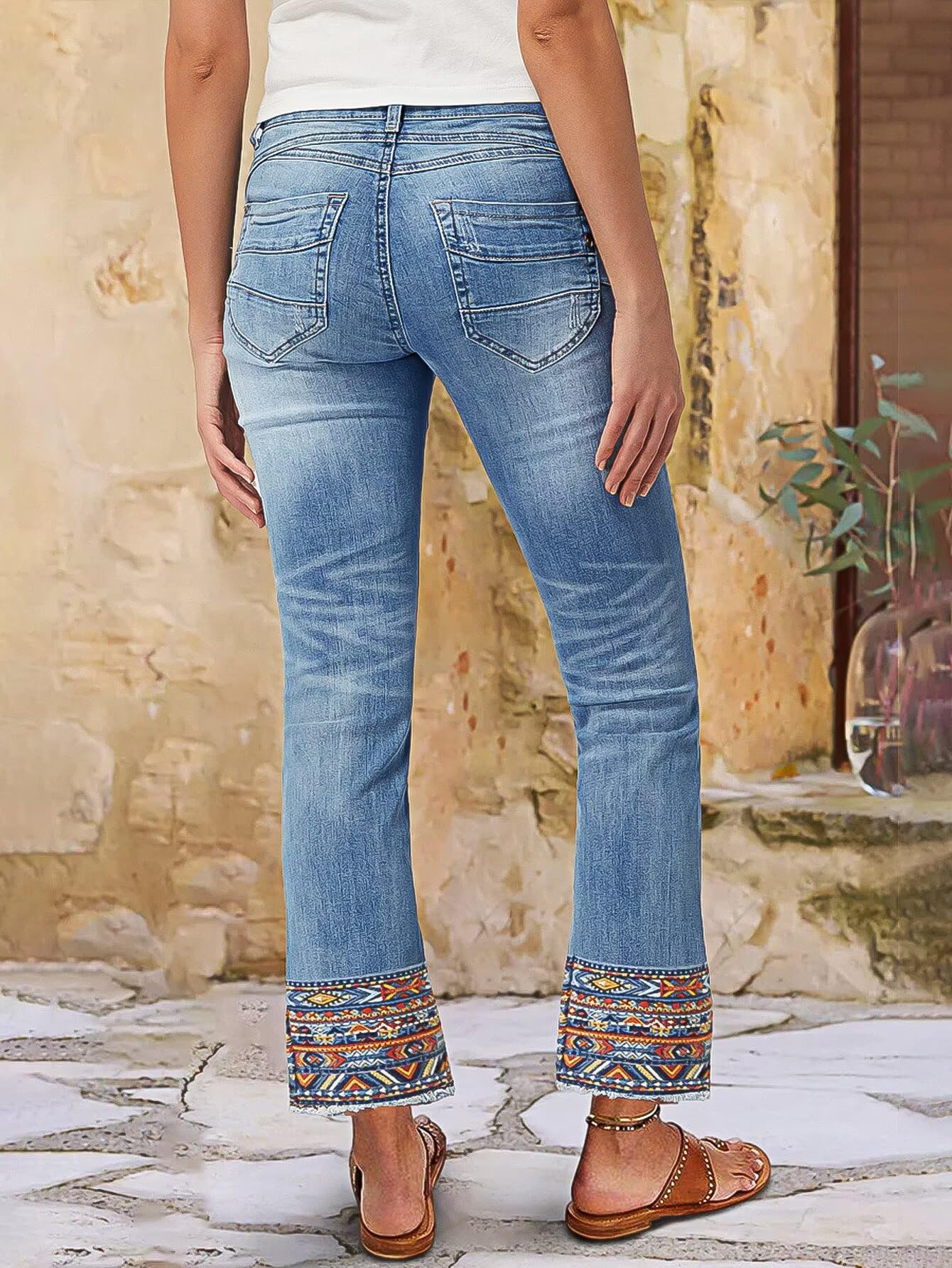 Foto 3 | Pantalones Vaqueros Con Estampado Flamingals De Pierna Recta Para Mujer  Color Azul Claro  Talla M - Venta Internaciona