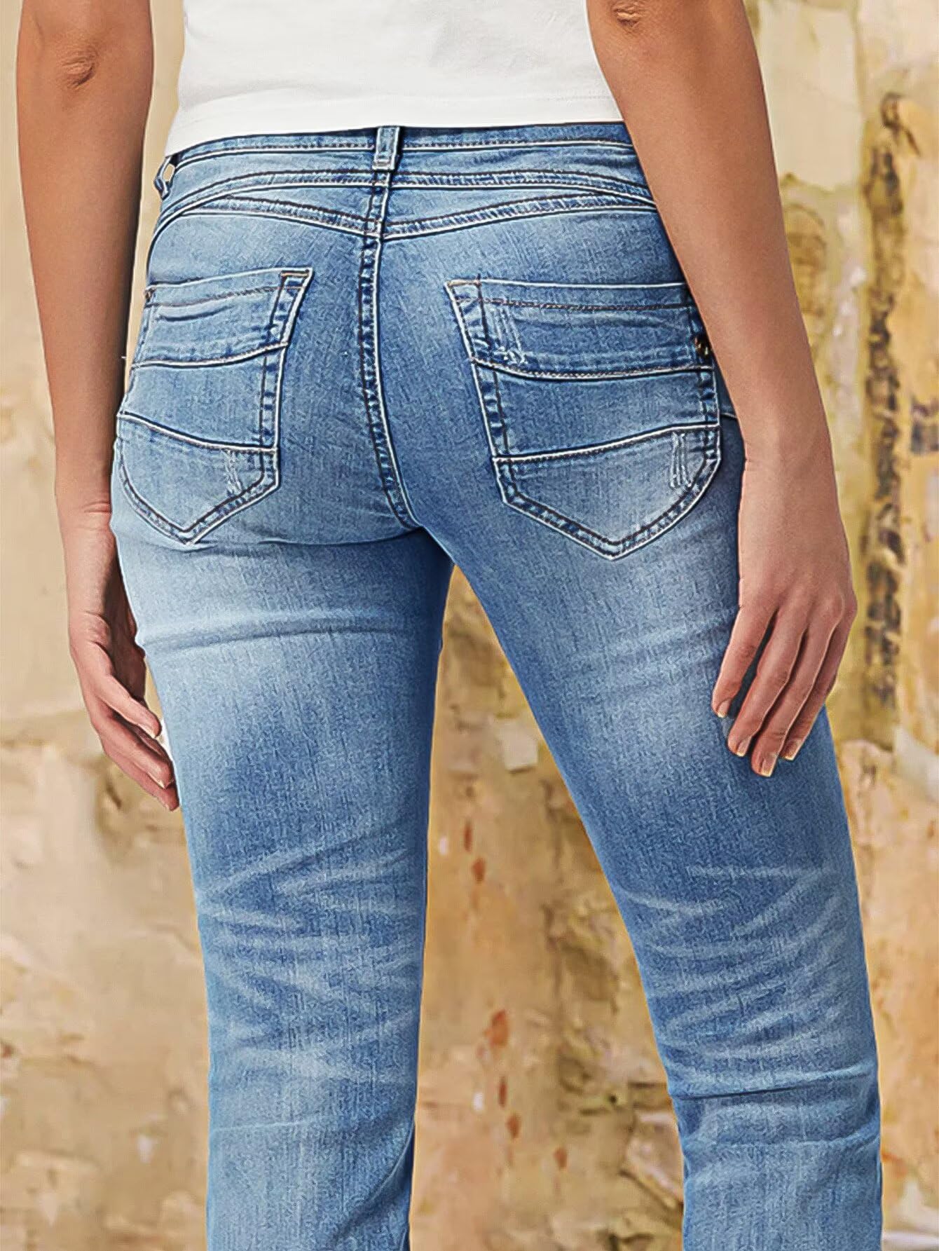 Foto 4 | Pantalones Vaqueros Con Estampado Flamingals De Pierna Recta Para Mujer  Color Azul Claro  Talla M - Venta Internaciona