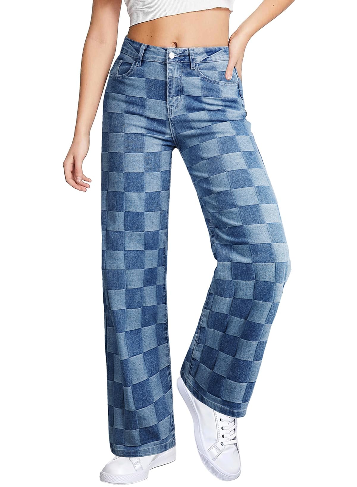 Foto 1 | Jeans Sidefeel  Pierna Ancha  Cintura Alta  Elásticos  Azul  Talla 16  Para Mujer - Venta Internacional.
