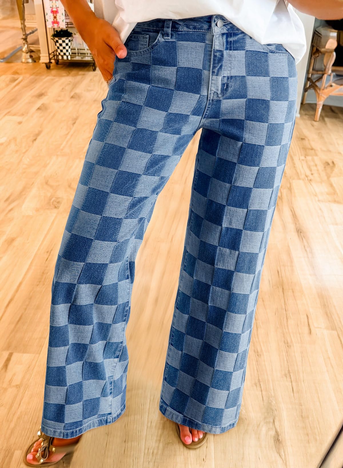 Foto 2 | Jeans Sidefeel  Pierna Ancha  Cintura Alta  Elásticos  Azul  Talla 16  Para Mujer - Venta Internacional.