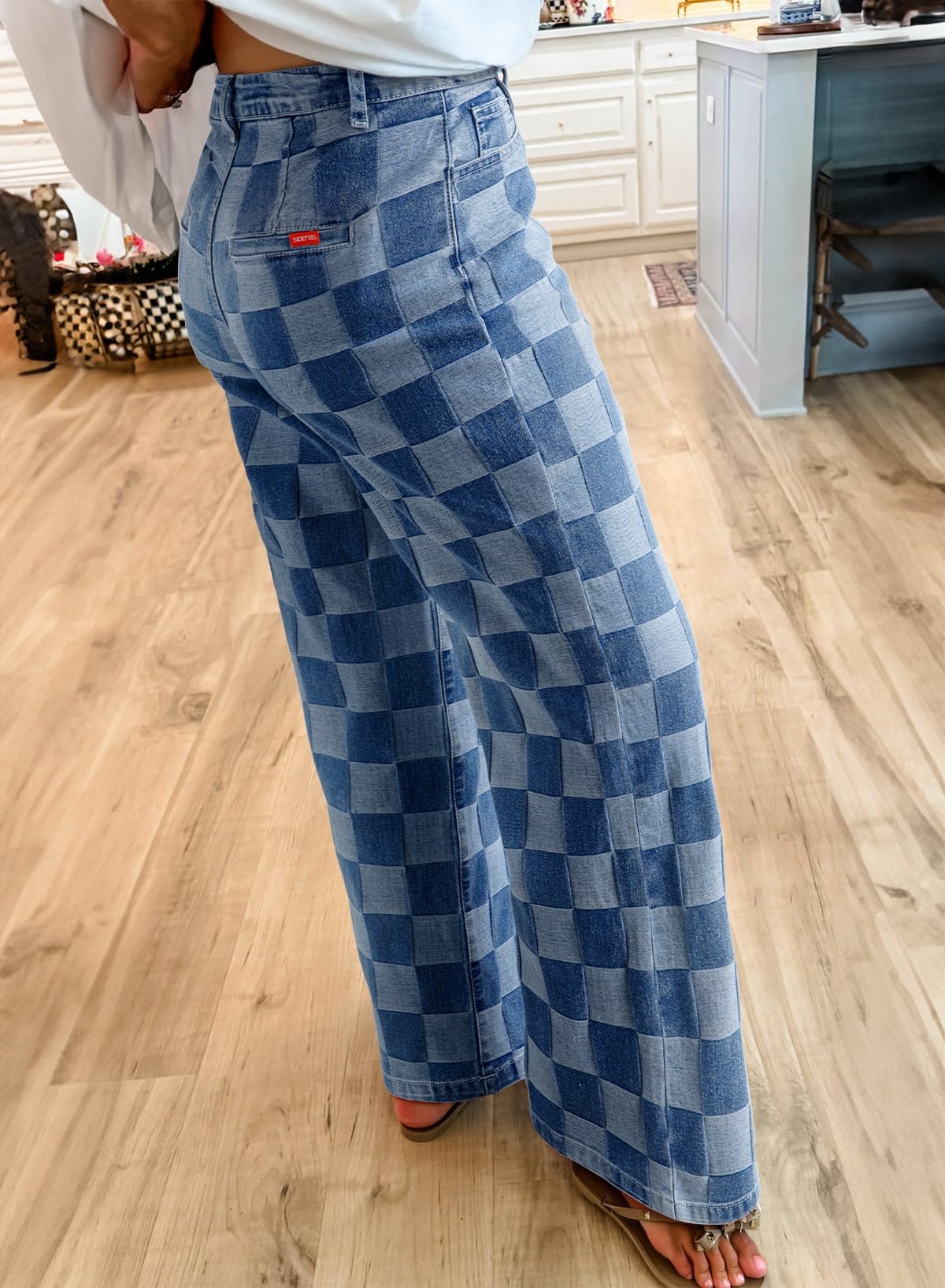 Foto 3 | Jeans Sidefeel  Pierna Ancha  Cintura Alta  Elásticos  Azul  Talla 16  Para Mujer - Venta Internacional.