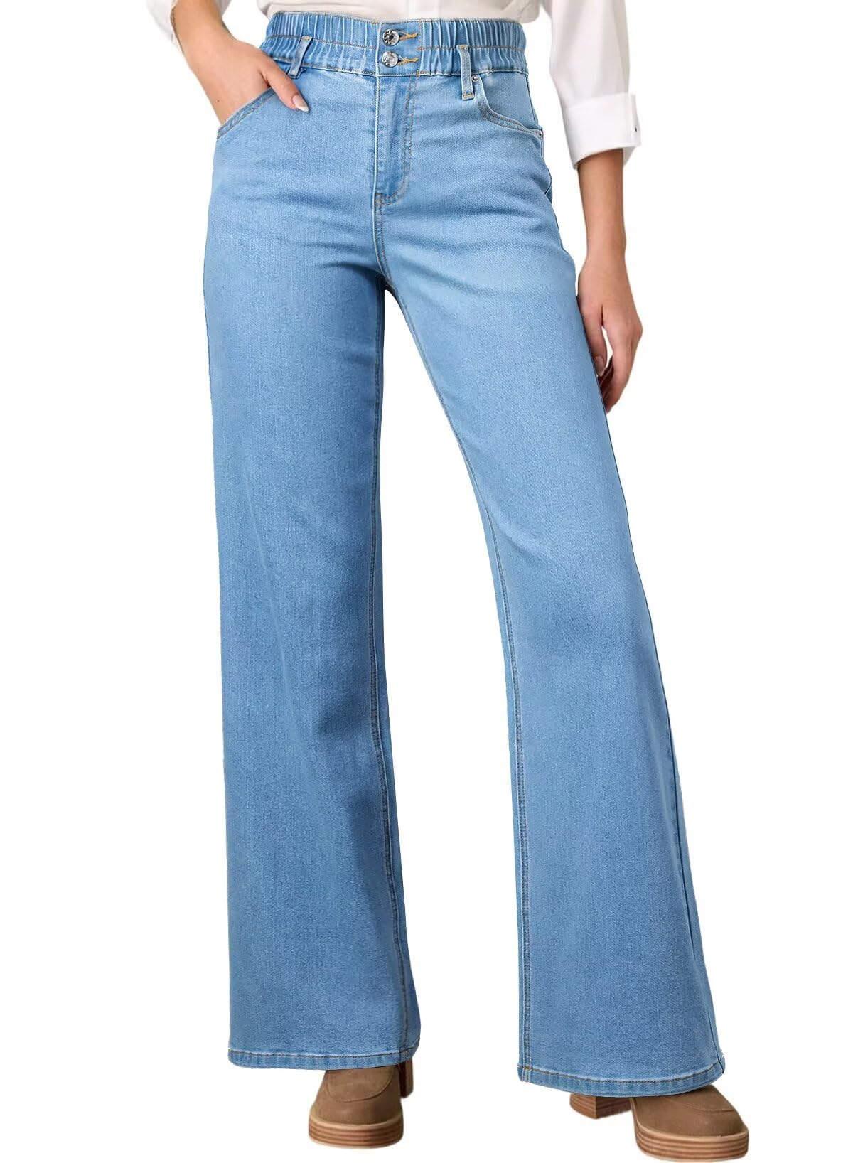 Foto 2 pulgar | Jeans Astylish Para Mujer  Cintura Alta  Pierna Ancha  Azul Cielo - Venta Internacional.