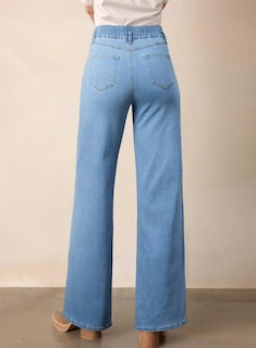 Foto 2 | Jeans Astylish Para Mujer Cintura Alta Pierna Ancha Azul Cielo - Venta Internacional.