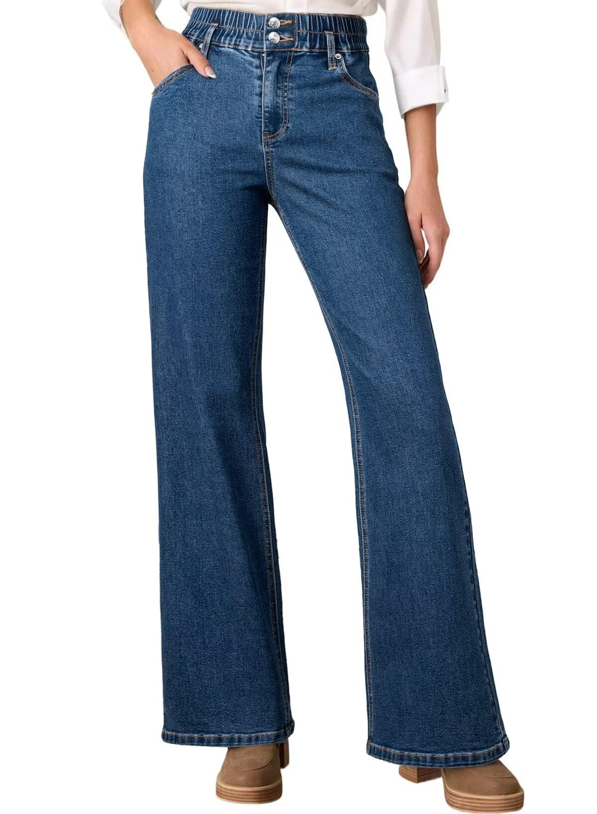 Foto 2 pulgar | Vaqueros Elegantes De Cintura Alta Y Pierna Ancha Para Mujer  Color Azul Ashleigh  Talla 6 - Venta Internacional.