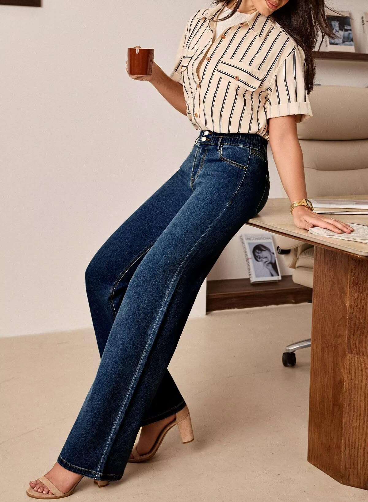 Foto 4 pulgar | Jeans Astylish Para Mujer  Cintura Alta  Pierna Ancha  Talla 18 - Venta Internacional.