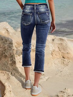 Foto 2 | Vaqueros Capri Flamingals Para Mujer Talle Medio Ceñidos Azul Oscuro - Venta Internacional.