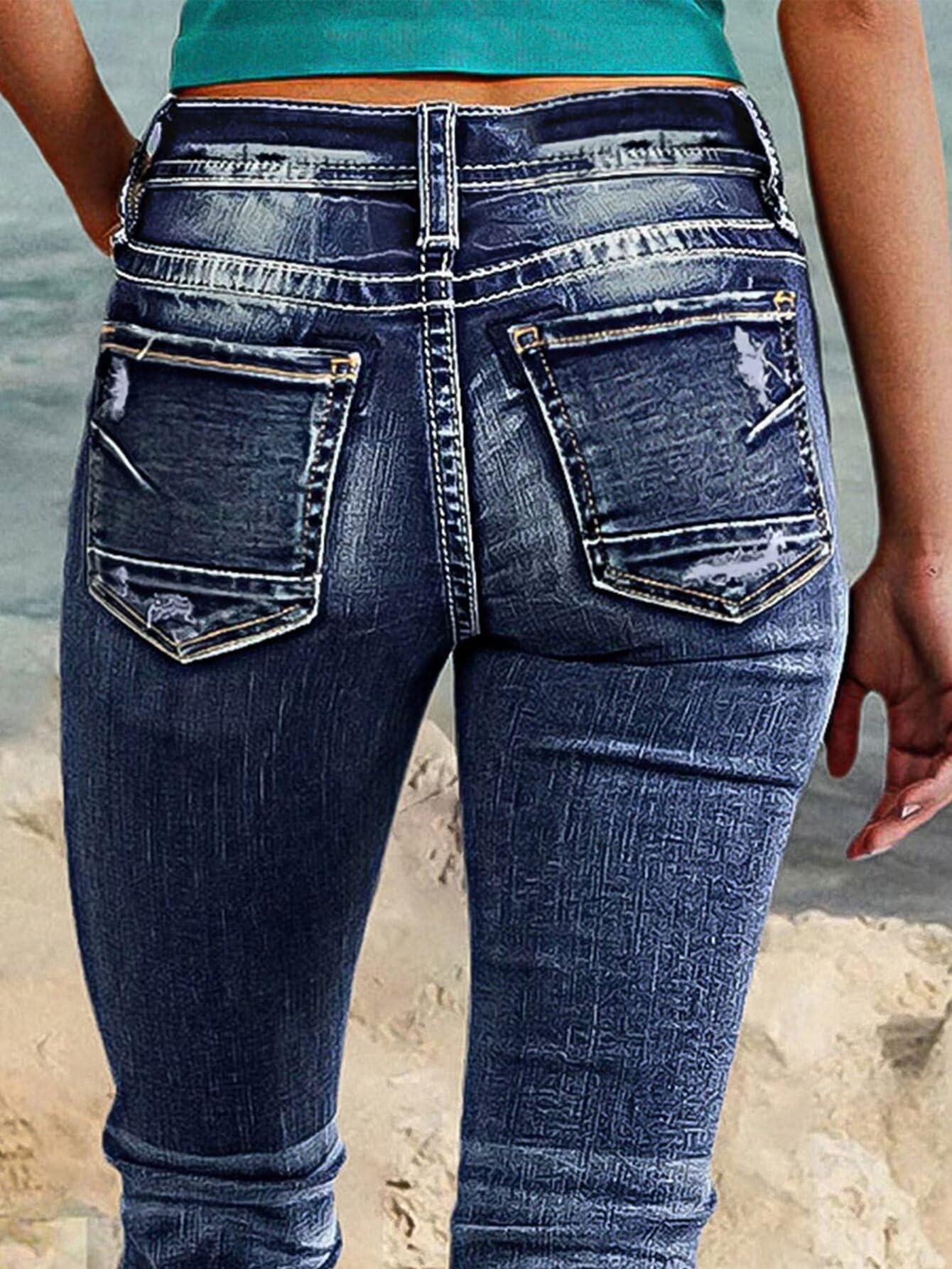 Foto 4 pulgar | Vaqueros Capri Flamingals Para Mujer  Talle Medio  Ceñidos  Azul Oscuro - Venta Internacional.