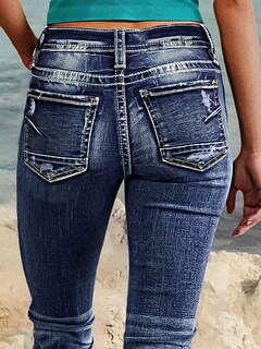 Foto 3 | Vaqueros Capri Flamingals Para Mujer Talle Medio Ceñidos Azul Oscuro - Venta Internacional.