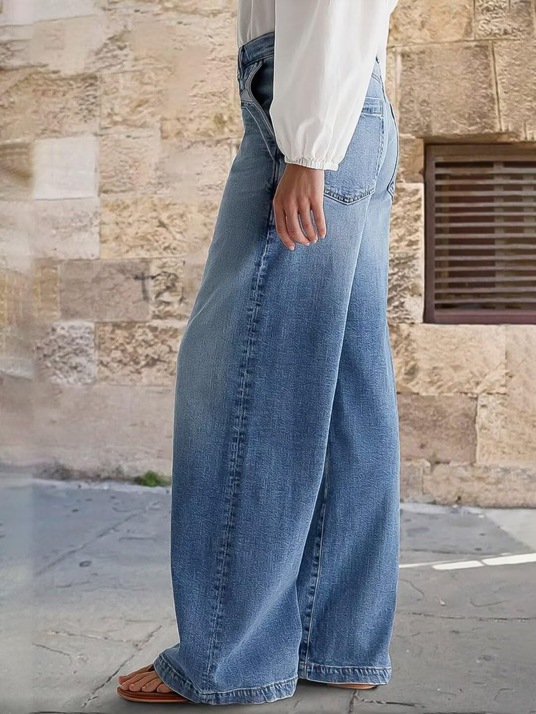Foto 3 | Pantalones Vaqueros Anchos Flamingals Para Mujer  Cintura Media  Holgados  Color Azul S - Venta Internacional.