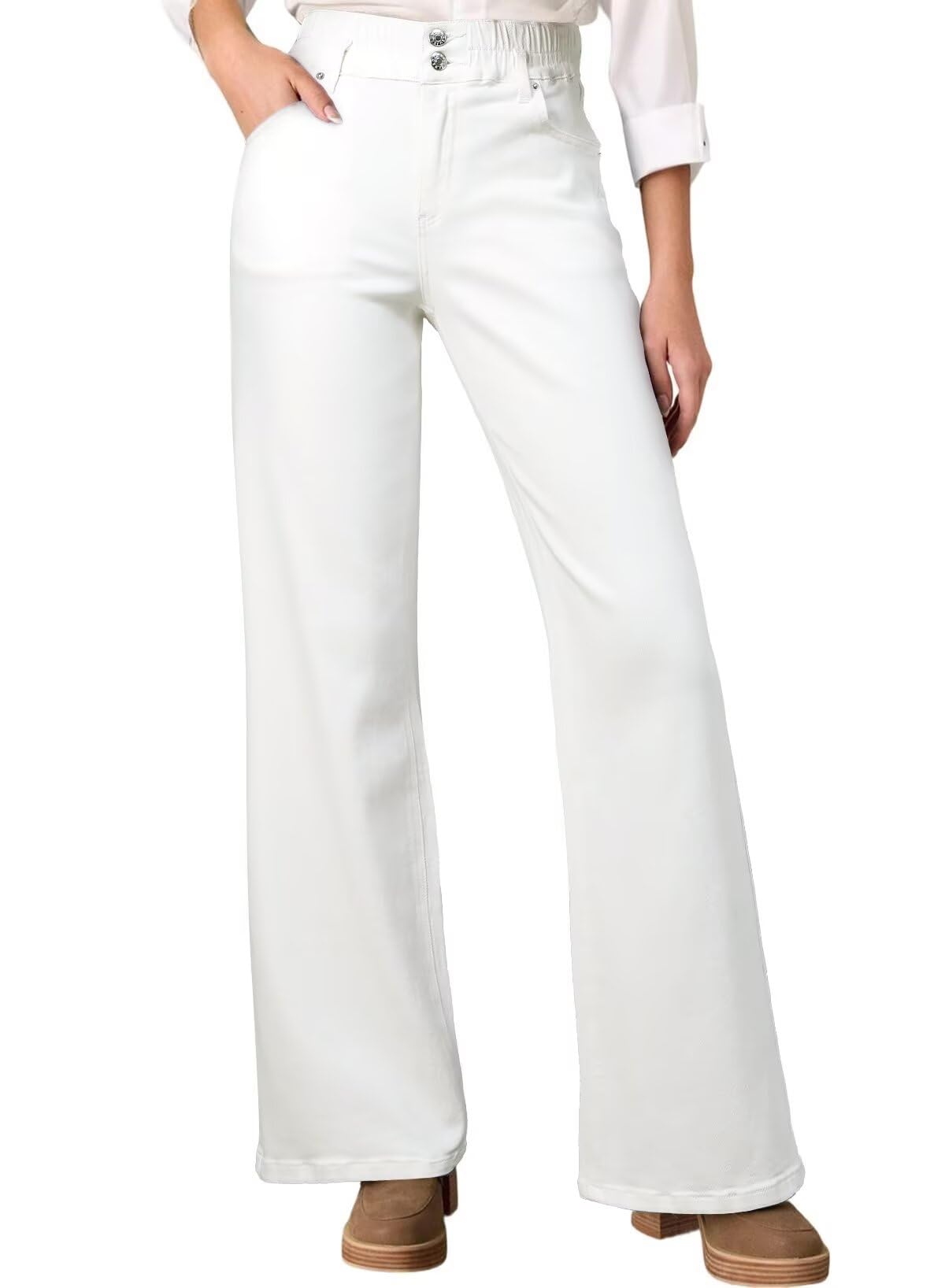 Foto 1 | Jeans Astylish Para Mujer  Cintura Alta  Pierna Ancha  Mezclilla Blanca - Venta Internacional.