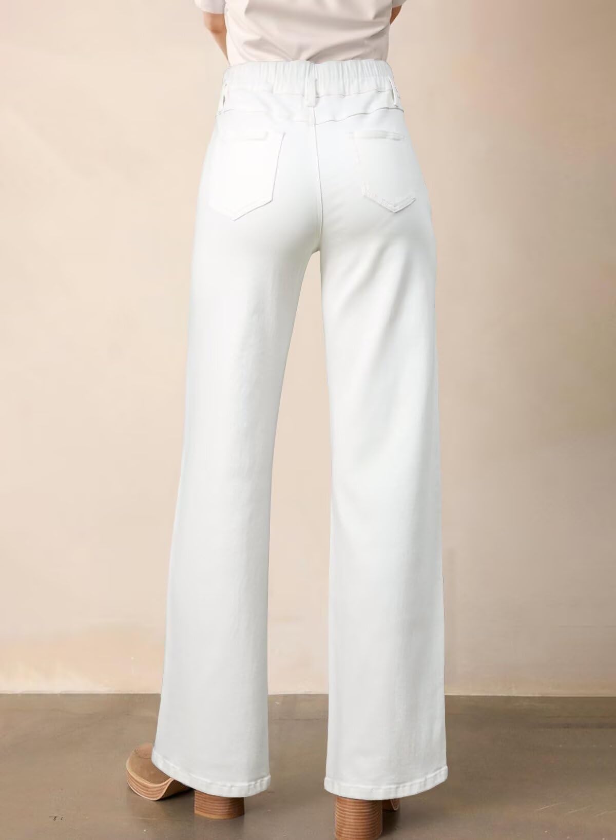 Foto 3 pulgar | Jeans Astylish Para Mujer  Cintura Alta  Pierna Ancha  Mezclilla Blanca - Venta Internacional.
