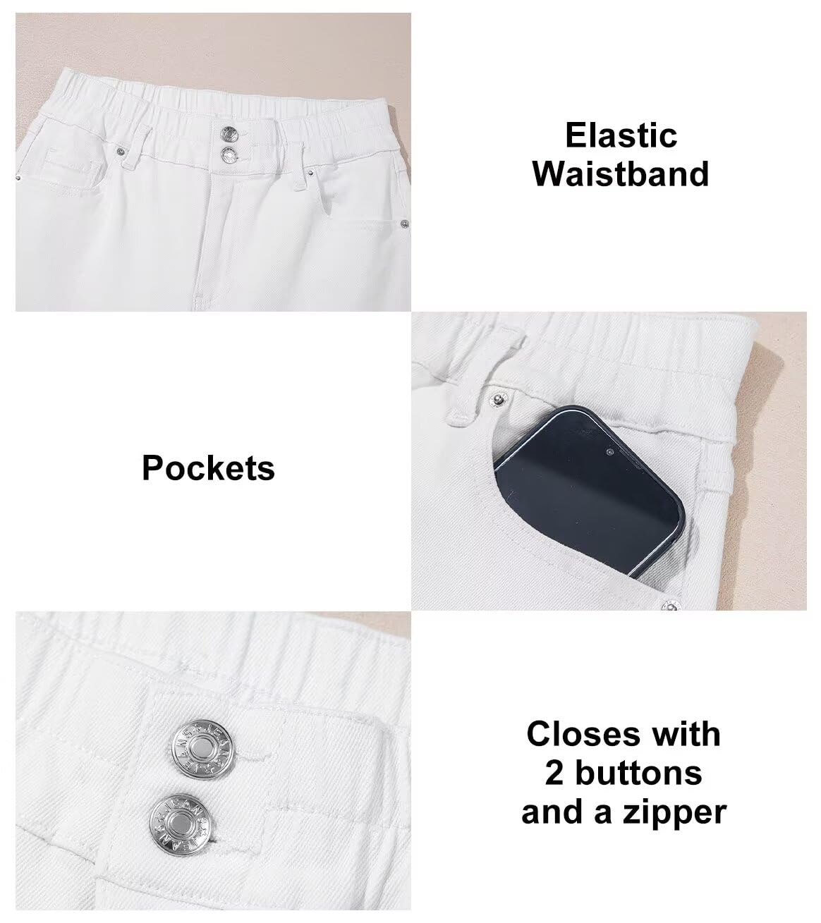Foto 5 pulgar | Jeans Astylish Para Mujer  Cintura Alta  Pierna Ancha  Mezclilla Blanca - Venta Internacional.