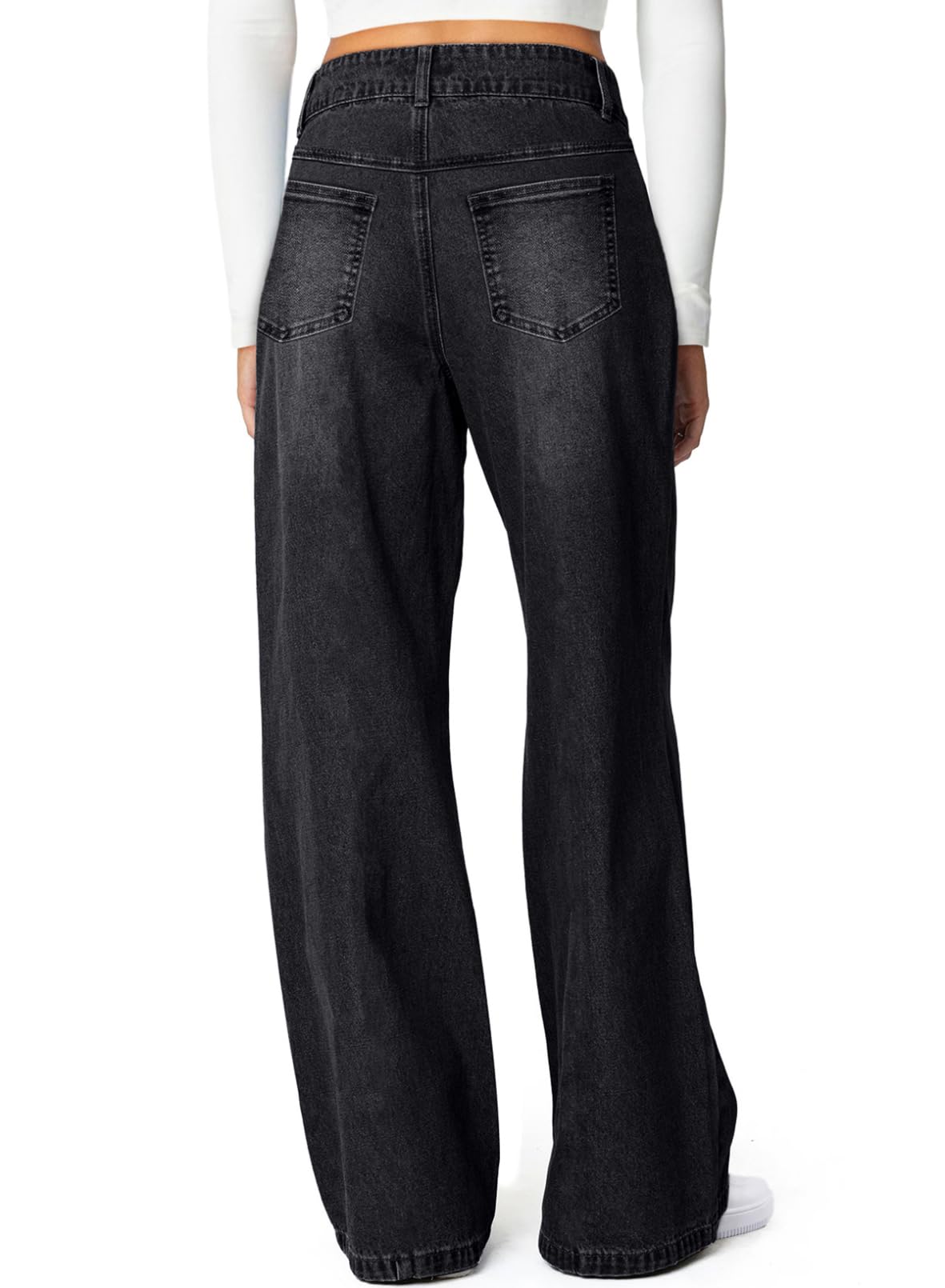 Foto 2 | Jeans De Pierna Ancha Con Tacto Lateral  Cintura Alta  Elásticos  Negros  Para Mujer - Venta Internacional.