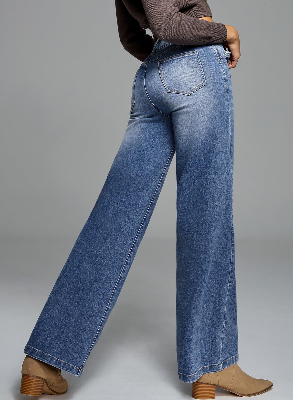 Foto 6 | Vaqueros Elásticos Con Cintura Alta Y Pierna Ancha Con Tacto Lateral Para Mujer - Venta Internacional.