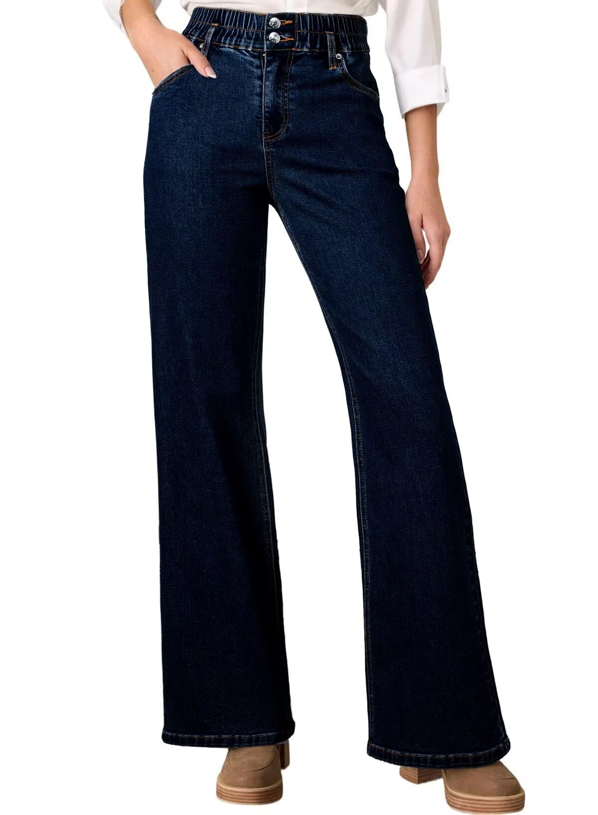 Foto 2 pulgar | Jeans Astylish Para Mujer  Cintura Alta  Pernera Ancha  Azul Marino - Venta Internacional.