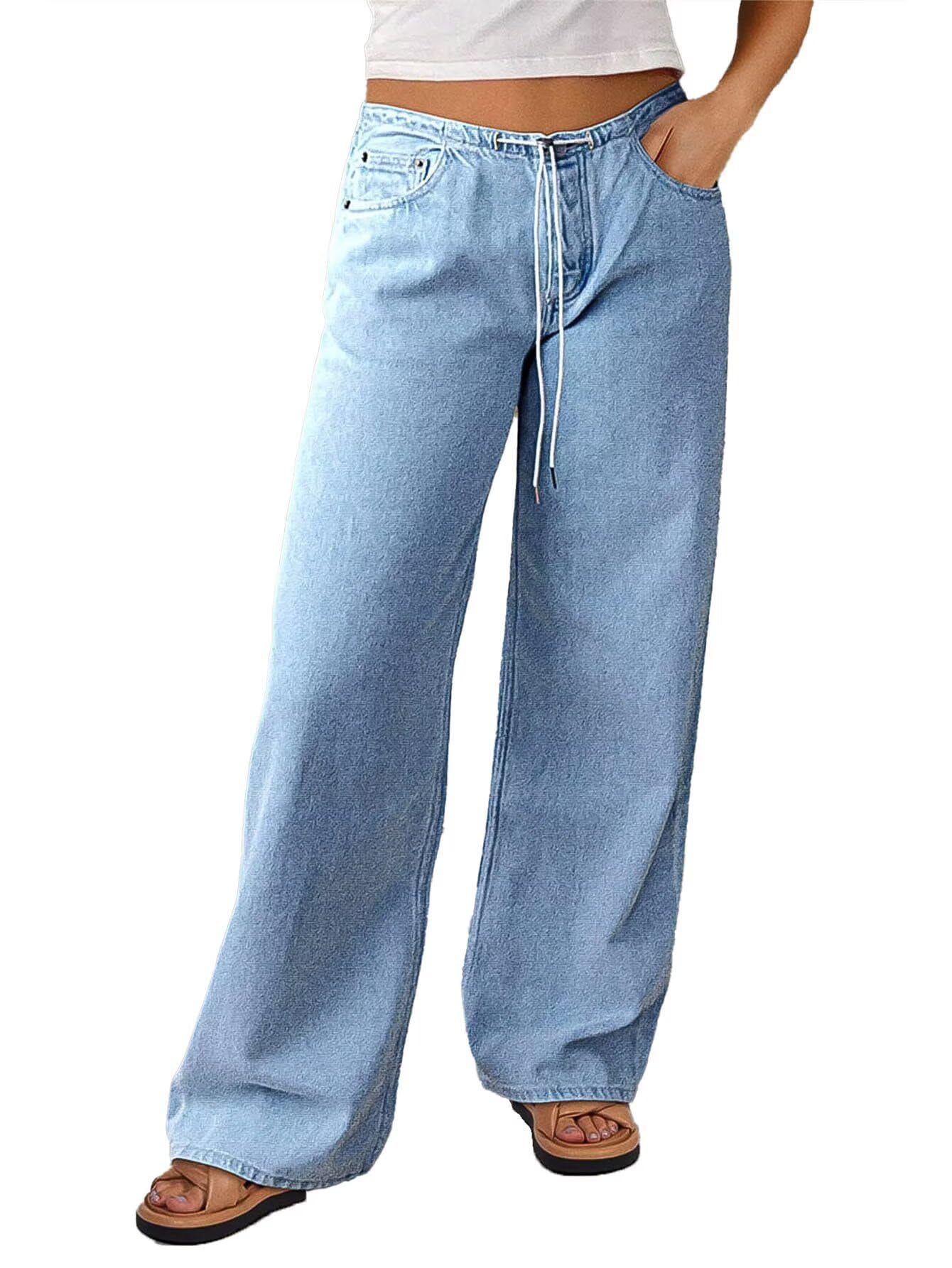 Foto 1 | Vaqueros Flamingals De Pierna Recta Para Mujer  Cintura Media  Azul Claro - Venta Internacional.