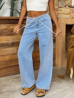 Foto 2 | Vaqueros Flamingals De Pierna Recta Para Mujer Cintura Media Azul Claro - Venta Internacional.