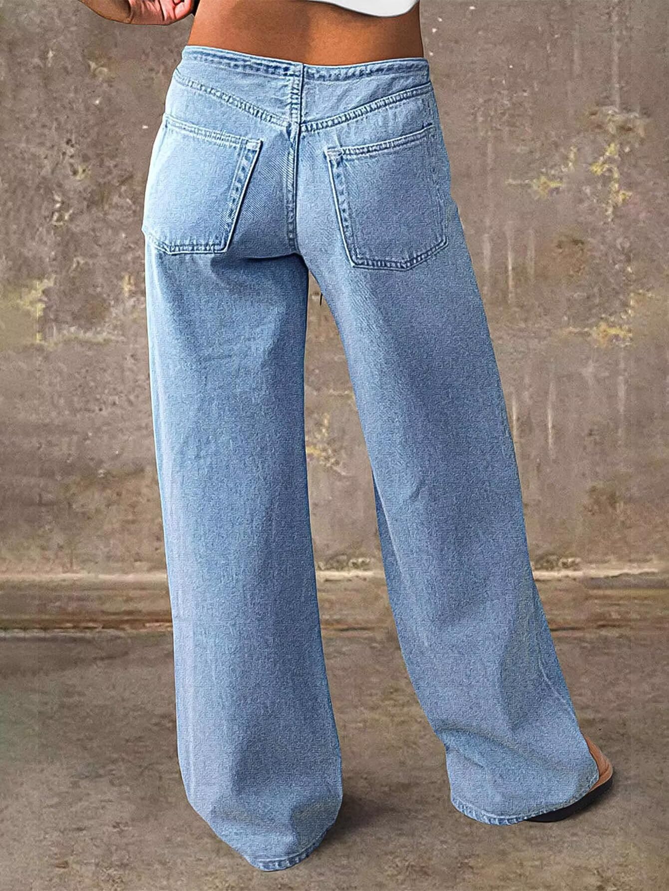 Foto 3 | Vaqueros Flamingals De Pierna Recta Para Mujer  Cintura Media  Azul Claro - Venta Internacional.
