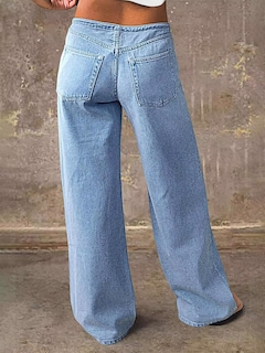 Foto 3 | Vaqueros Flamingals De Pierna Recta Para Mujer Cintura Media Azul Claro - Venta Internacional.