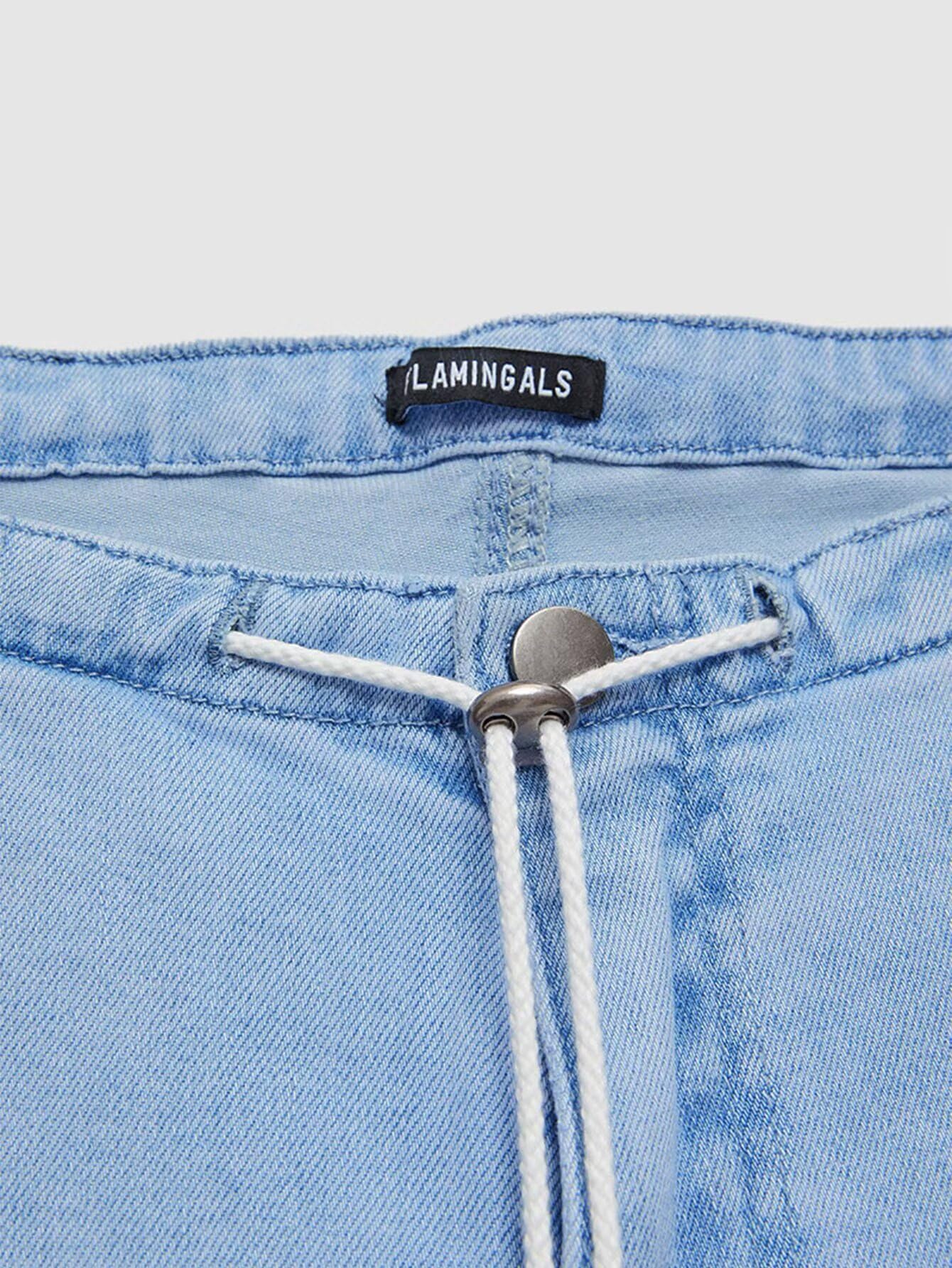 Foto 4 | Vaqueros Flamingals De Pierna Recta Para Mujer  Cintura Media  Azul Claro - Venta Internacional.